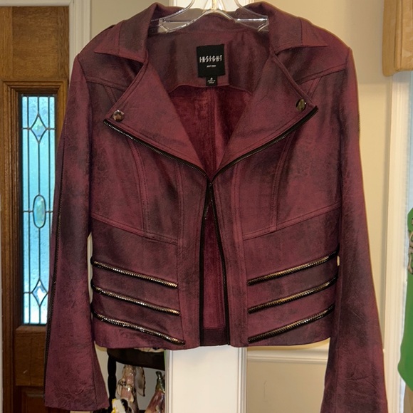 Insight New York Zipper Jacket Size 8 Magenta Vegan Pleather - Picture 6 of 13